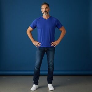 Rhone Men's Blue V-Neck Performance‎ T-Shirt Athletic Workout Gym Size XL